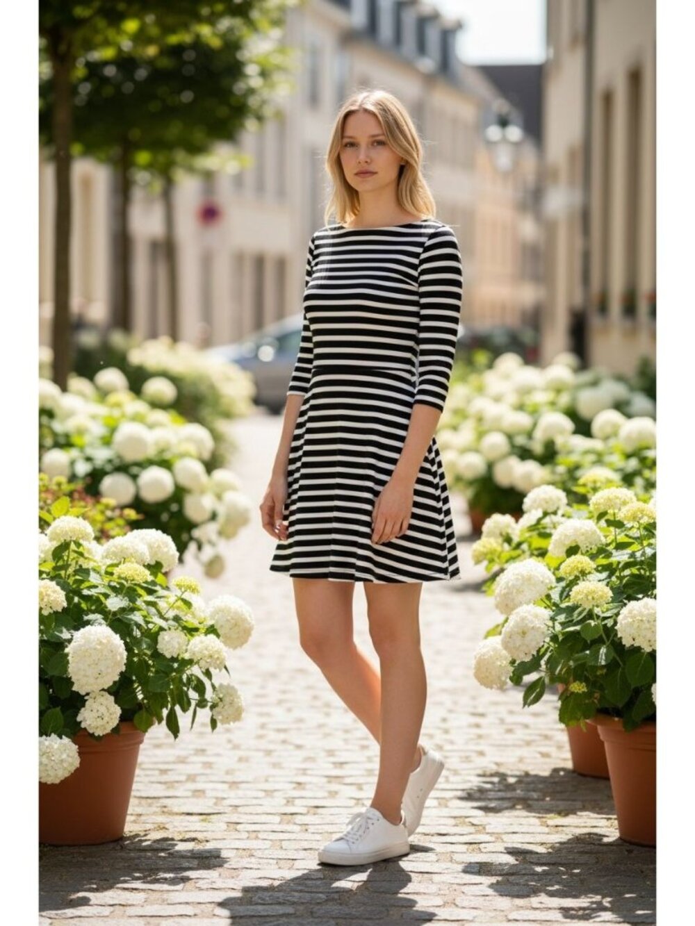 KATE SPADE Broome Street Black White 3/4 Sleeve Striped Dress Size Small